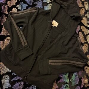 Offline Aerie - Black Zip-Up Hoodie with Striped Sleeves